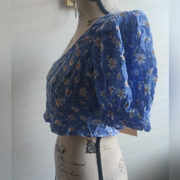 🆕 Seven Wonders Floral boho Bohemian One-Shoulder Puff Sleeve Crop Top_XS/M/XL - Picture 4 of 9